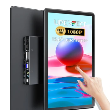 UPERFECT 15.6인치 휴대용 모니터 터치 스크린 2000:1 풀 HD 화면 통합 스탠드 및 DVI VGA HDMI USB C 외부 디스플레이 노트북 XBO 스위치 PS4/5용 