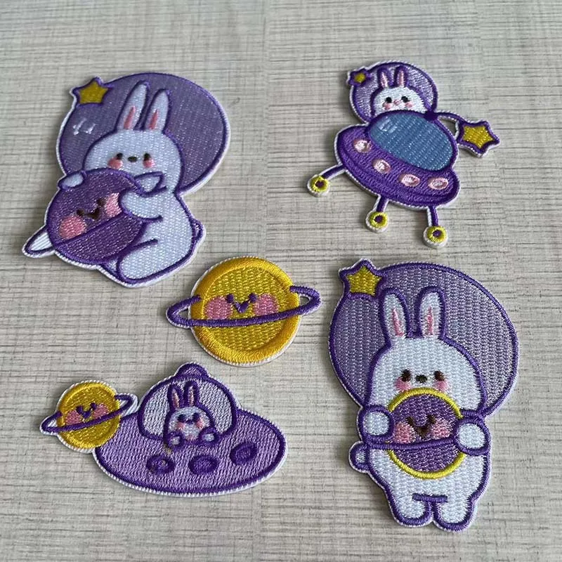 Cartoon Sticker On Clothes,Cute Astronauta Bunny Embroidery Applique Self Adhesive Fabric Patches,Iron On Patch For Clothing