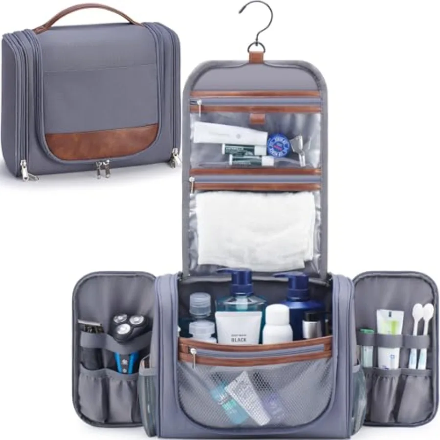 

Large Hanging Toiletry Bag for Men, Travel Bathroom Bag with Hook, Hygiene Bag Organizer for Shower, Shaving and Grooming Essen