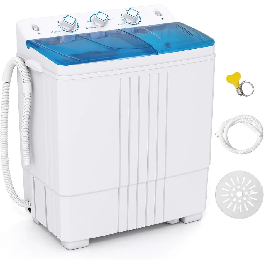 

Compact Portable Washing Machine with 20 LBS Capacity for Apartment Dorm and RV Use: Twin Tub Design with Built-in Drain Pump T