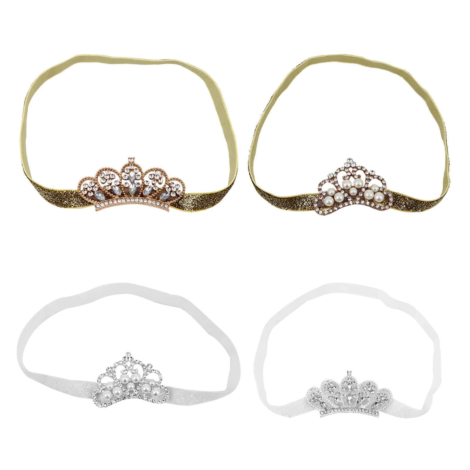 

4Pcs Children's Headb Shiny Crown Headdress Glitter Pearl Girls Party Hair Accessories Oversized Kids Decorative Gifts