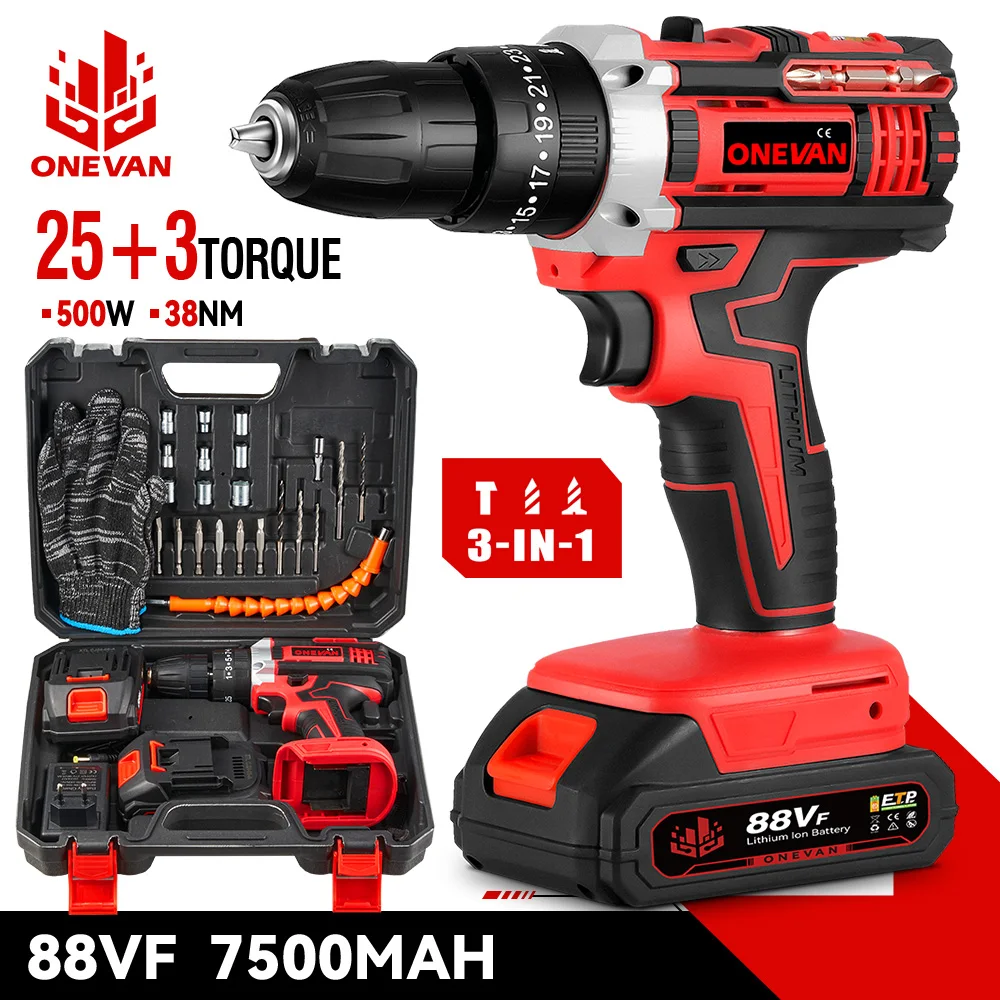 ONEVAN 2 Gang Elektrische Schlagbohrmaschine Akku Multifunktionale 25 + 3 Drehmoment Schraubendreher Bohrer Power Tool Für Makita 18 V Batterie Pin