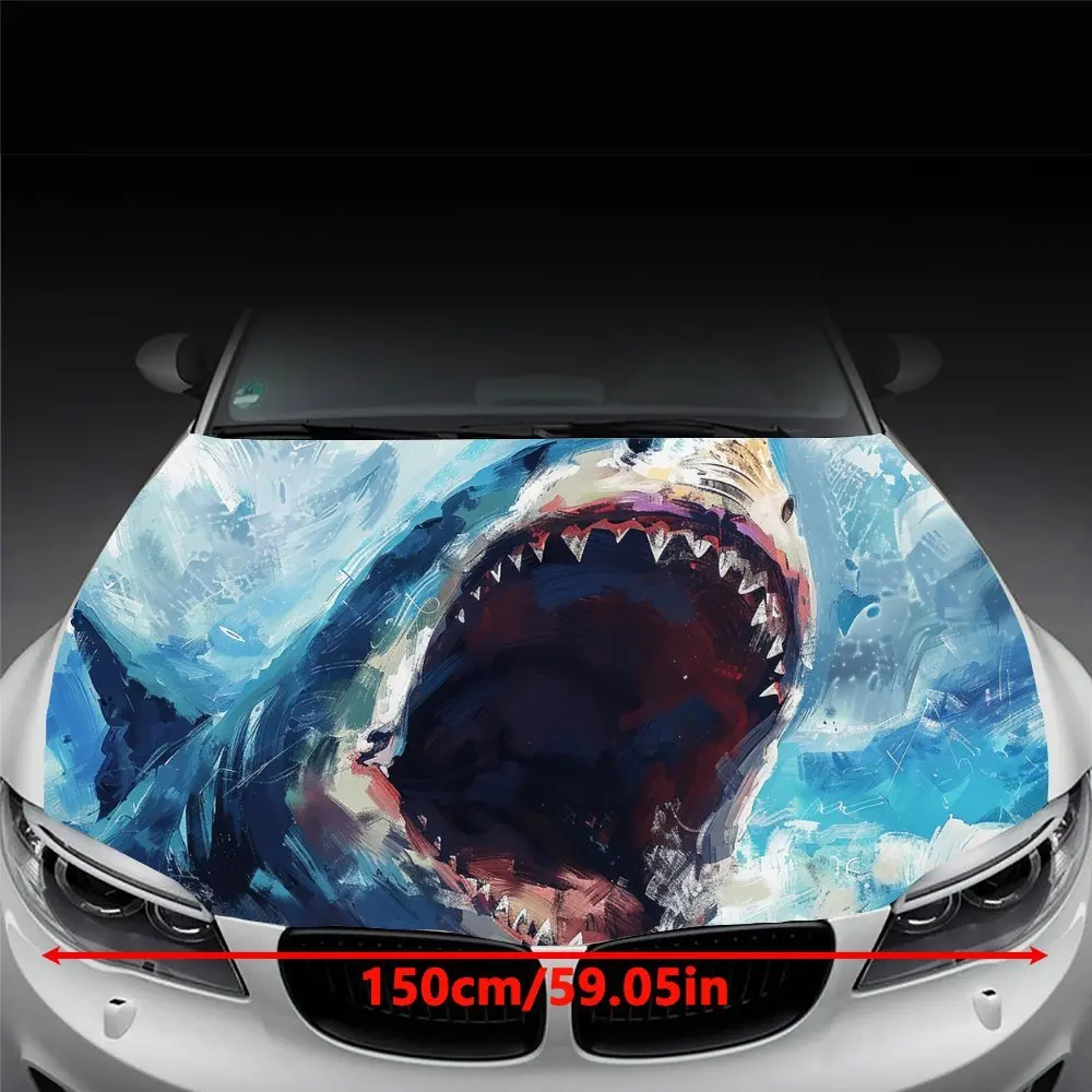 Shark with Gaping Mouth Sharp Teeth Car Hood Wrap Color Vinyl Sticker Truck Graphic Bonnet Auto Accessories Decoration Decal