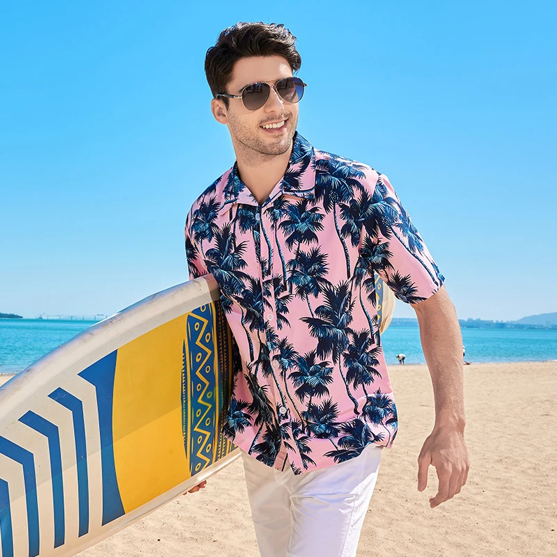 Summer Hawaiian Coconut Breathable Floral Casual Shirt Men\'s Print Short Sleeve Button Down Holiday Chemical 3XL 4XL 5XL Sale