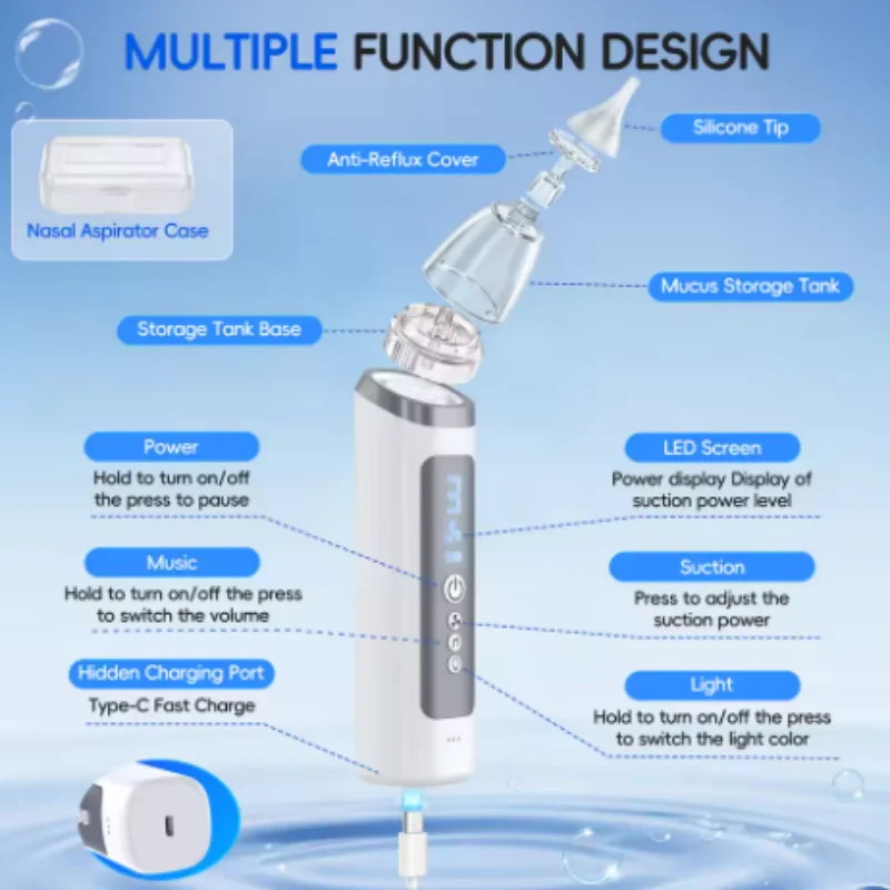 Infant and Toddler Electric Nasal Suction Device with Silicone Soft Head Cleaning Device for Children's Nasal Cavity Cleaning
