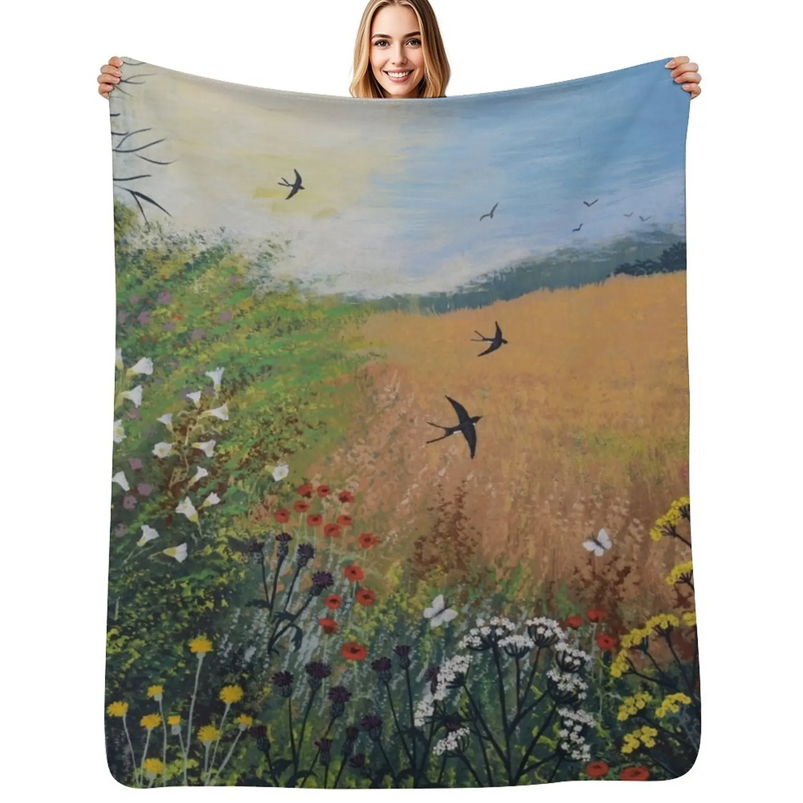 

Harvest Swallows Throw Blanket Cute Sleeping Bag Hairy Luxury Brand Blankets