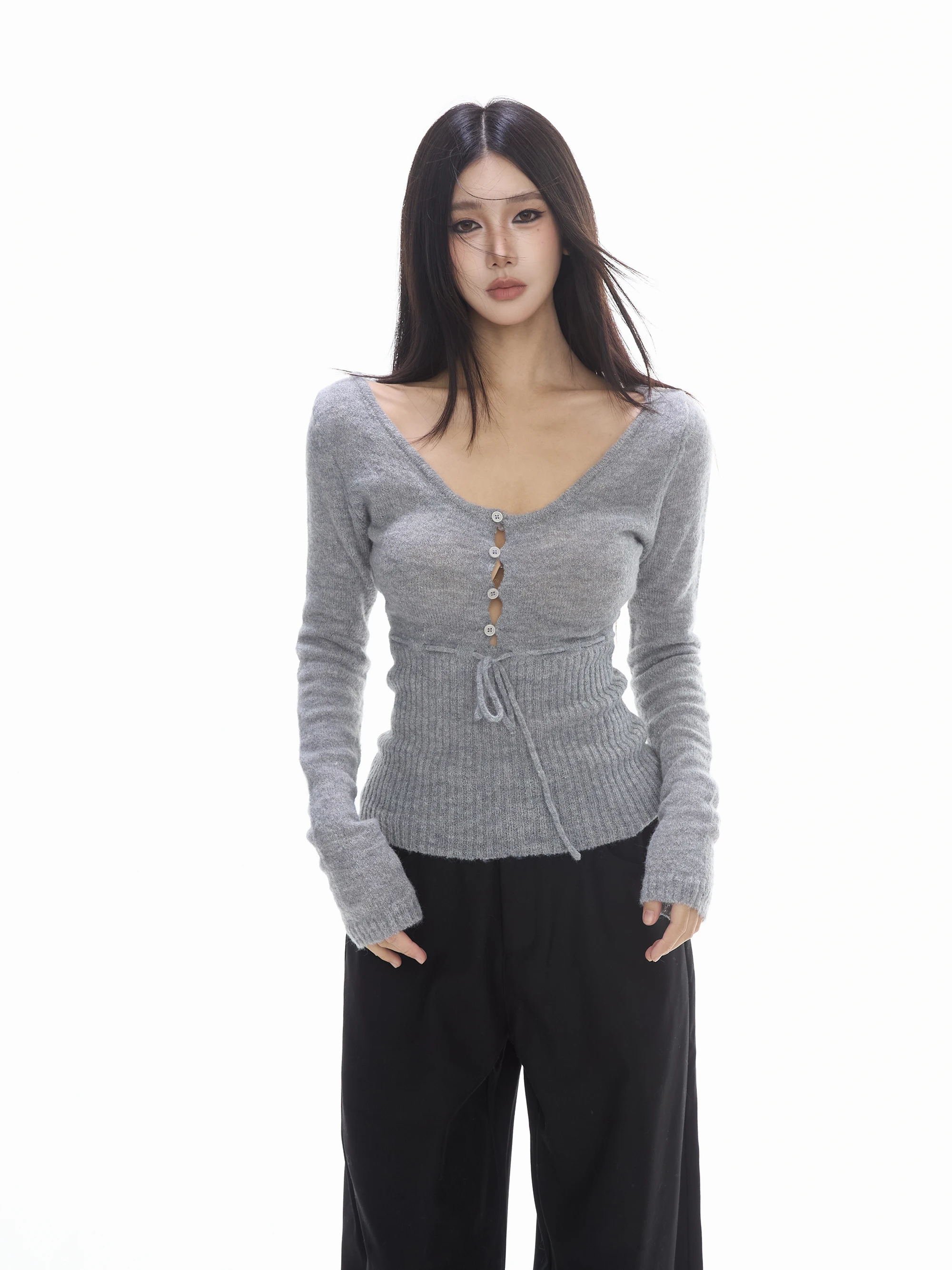 

Sexy Slim Fit Knitted Sweater Hollow out Base irt Women's Faion Commute Sle Autumn New Arrival Warmth Heating V-Ne Lo...