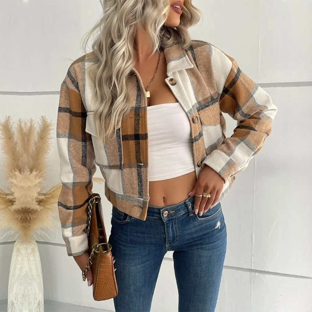 

Independent Station Women's Plaid Long Sleeve Shirt Jacket Autumn Winter European American Style Fashion