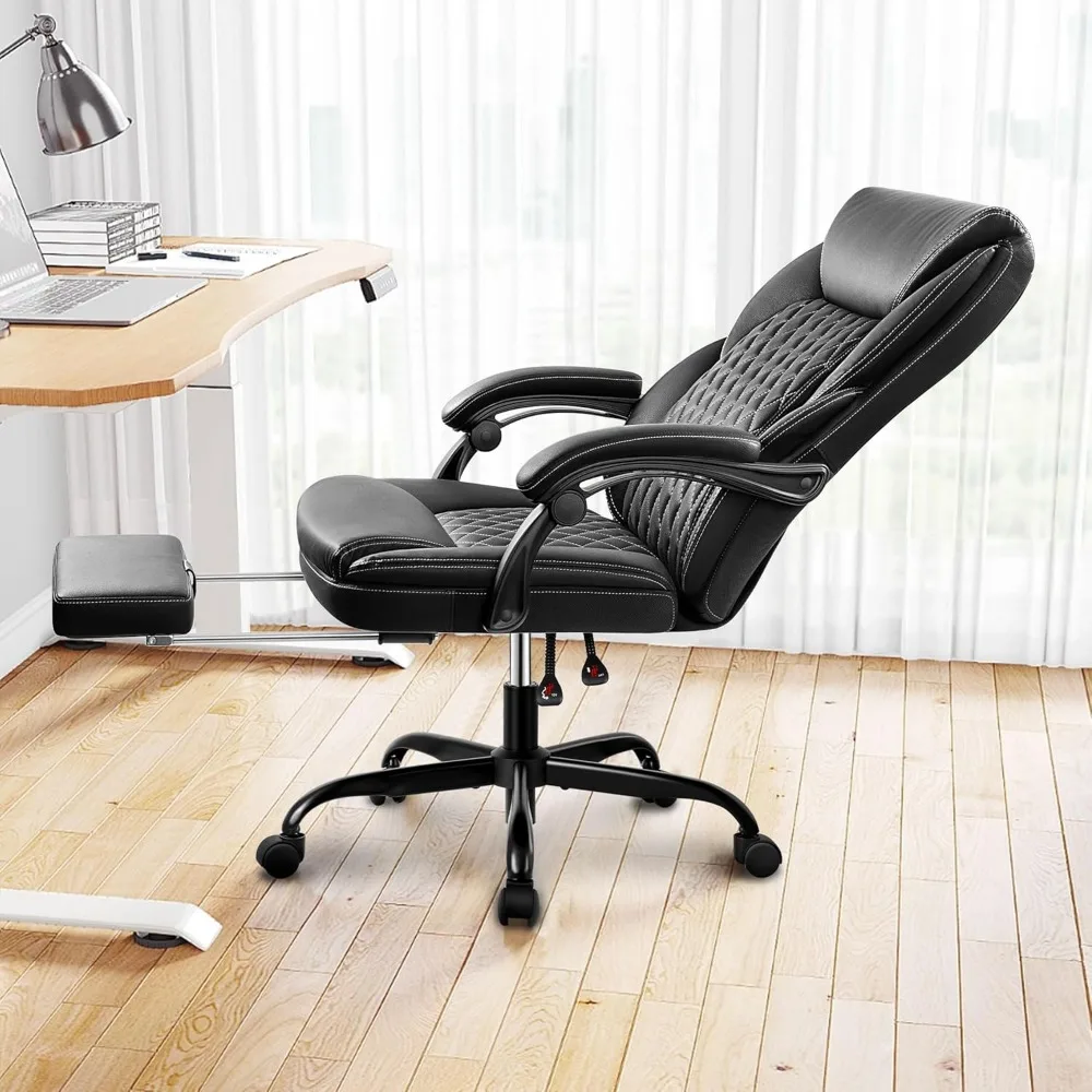 Office chairs,  executive office with foot pedals, home office chairs, high back lounge chairs (black)