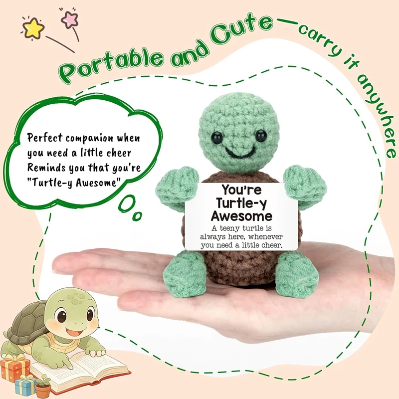 Funny Crochet Emotional Support Small Turtles Doll with Card Desktop Ornament Handmade Knitted Dolls Home Decor Christmas Gifts