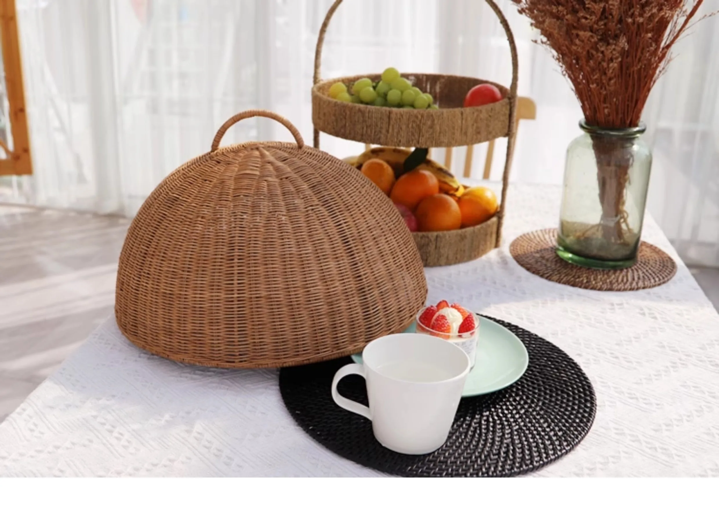 غطاء غبار الروطان الطبيعي للأغذية المنزلية غطاء طاولة طعام خضروات ممتازة مستديرة #6