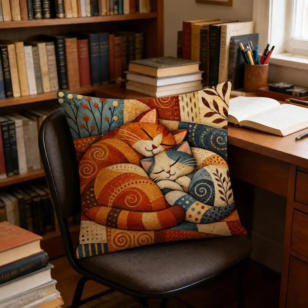 Whimsical Cat Art Abstract Colorful Cushion Cover Soft Pillow Cases Hidden Zipper Cutecore Sofa Bedroom Home Decor Gift 4
