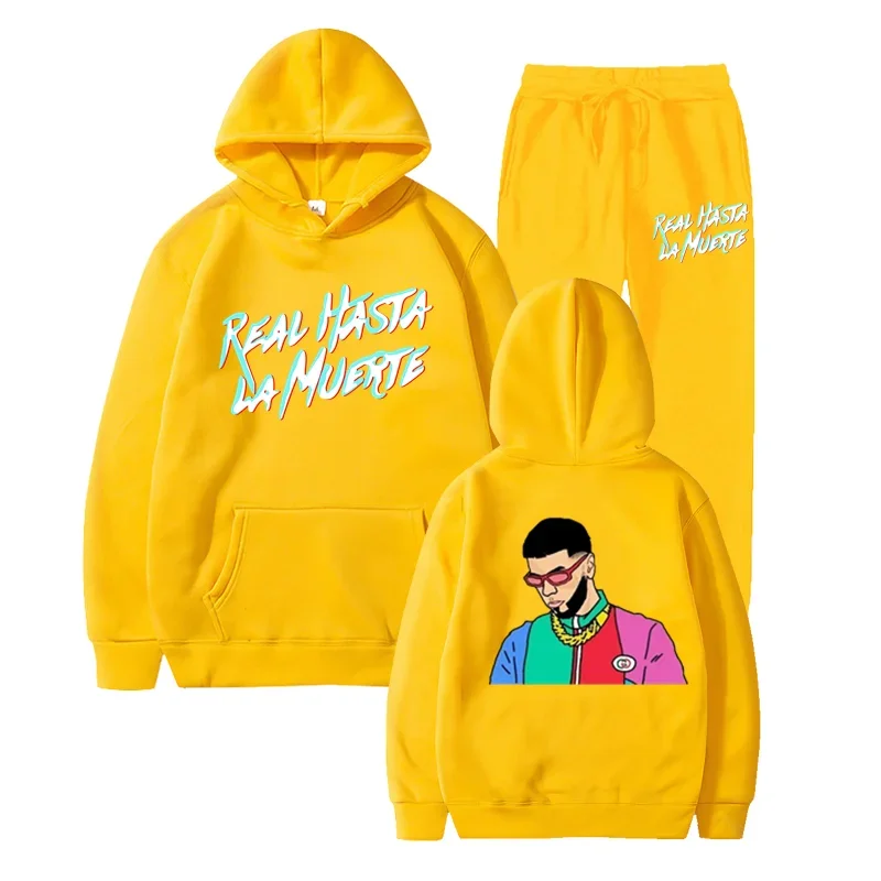 Anuel AA-Sweat-shirt à Capuche Imprimé pour Homme et Femme, Ensemble Deux Pièces, Survêtement Décontracté