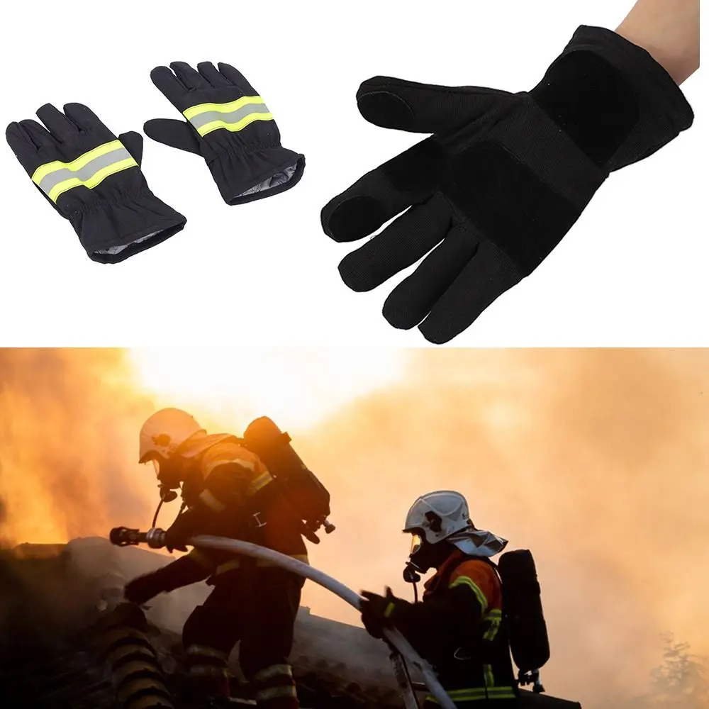 Black Fireman Gloves Firefighter Training Reflective Strap Fire Resistant Gloves Wear-Resistance Thicken Fire Proof Gloves