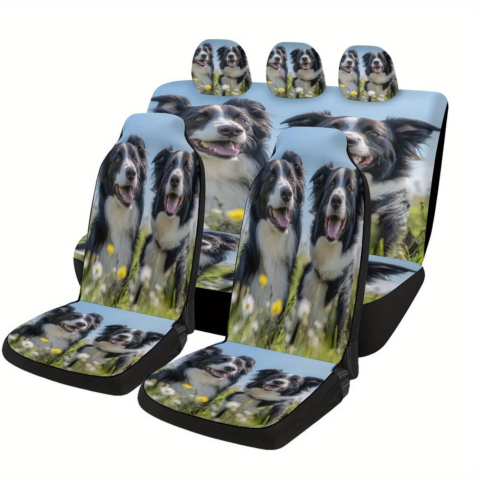 Two Border Collies In A Field Designed Car Seat Covers Set For Most Cars, Fashion Personalized Decorative Car Seat Protector Cov