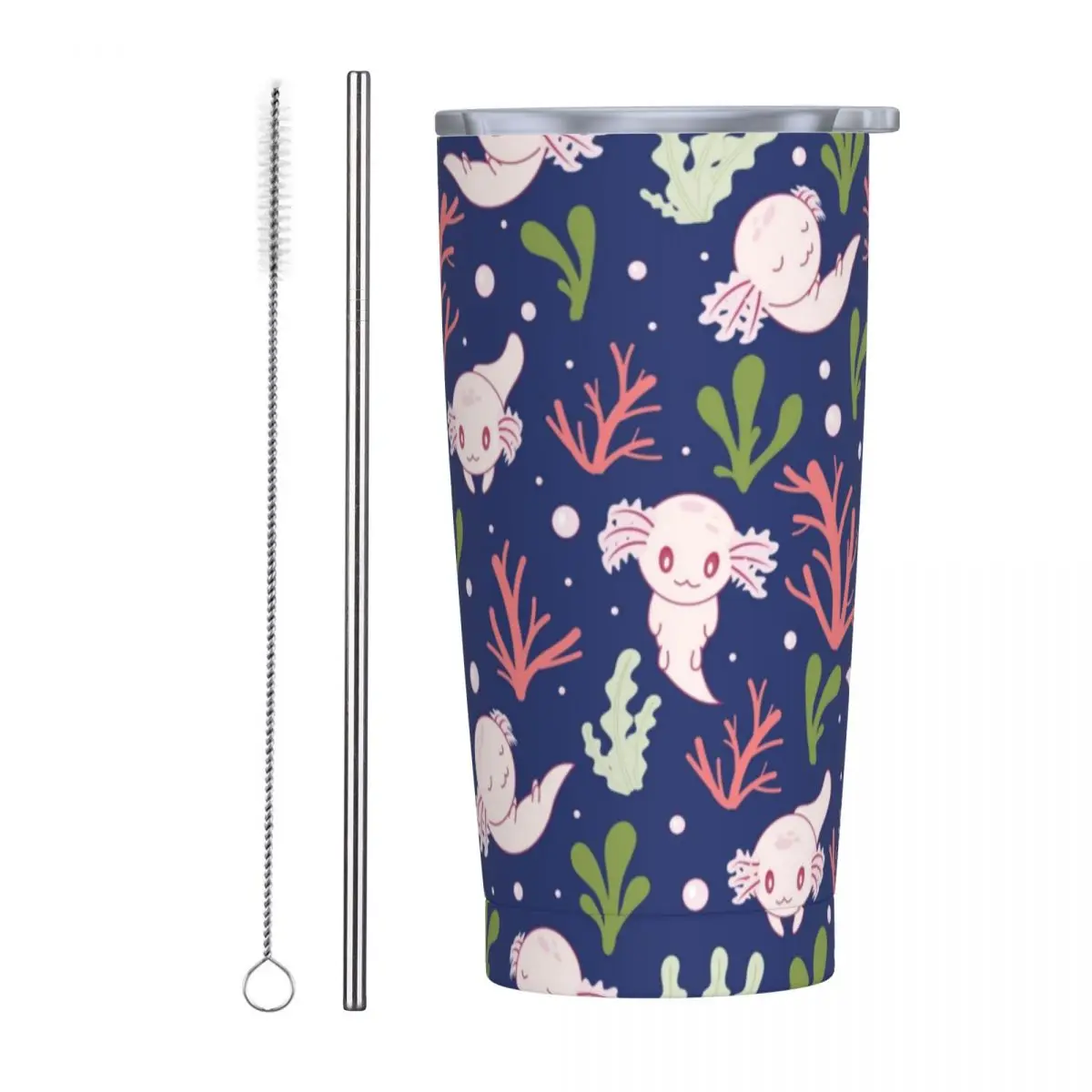 Cute Axolotl Tumbler Vacuum Insulated Travel Fish Animal Thermal Cup with Lid Straw Stainless Steel Outdoor Mug Spill Proof 20oz