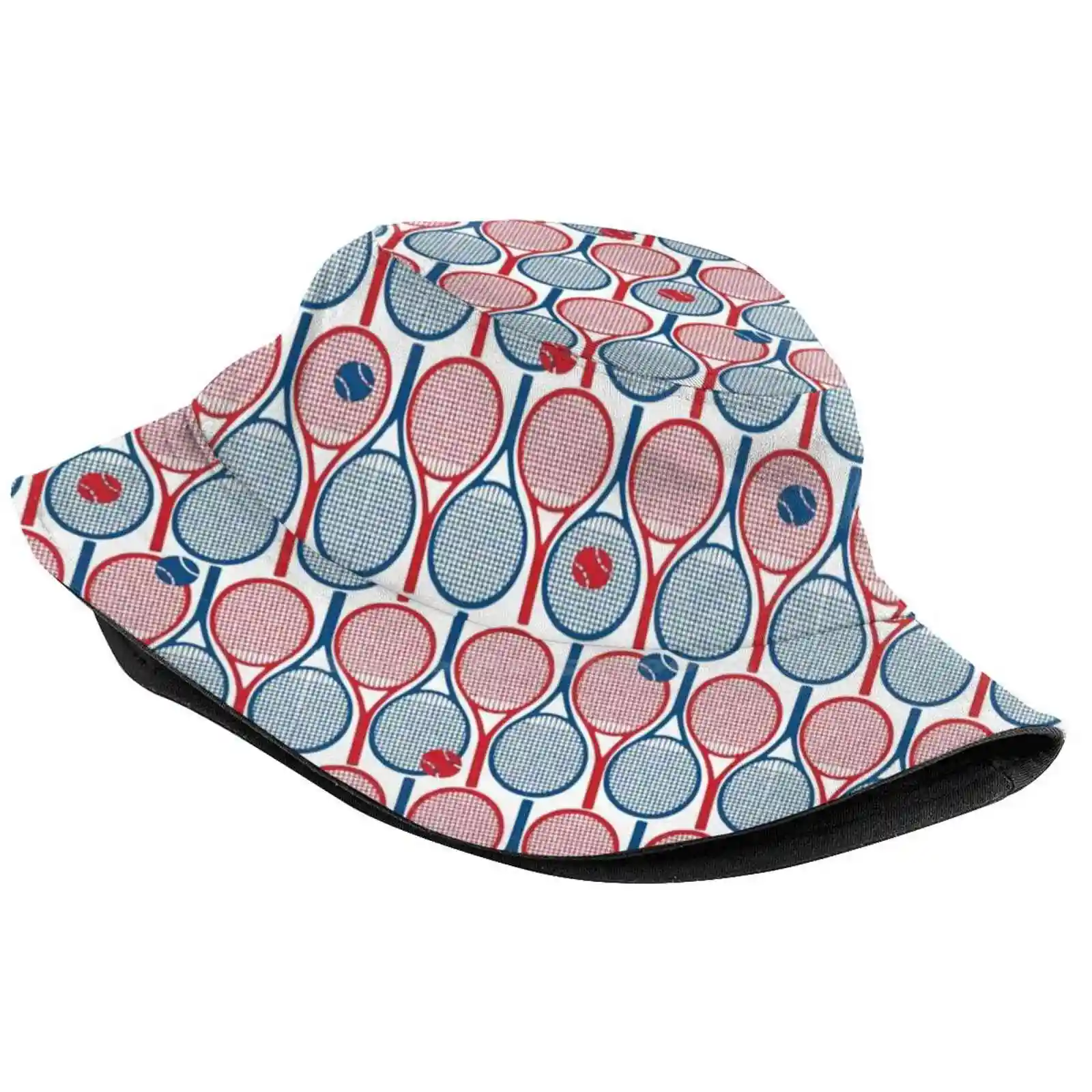 All Tennis Rackets Pattern: Red And Navy Blue On White Backbround Sun Cap Fisherman Hat Bucket Hats Tenis Pattern Tennis Racket