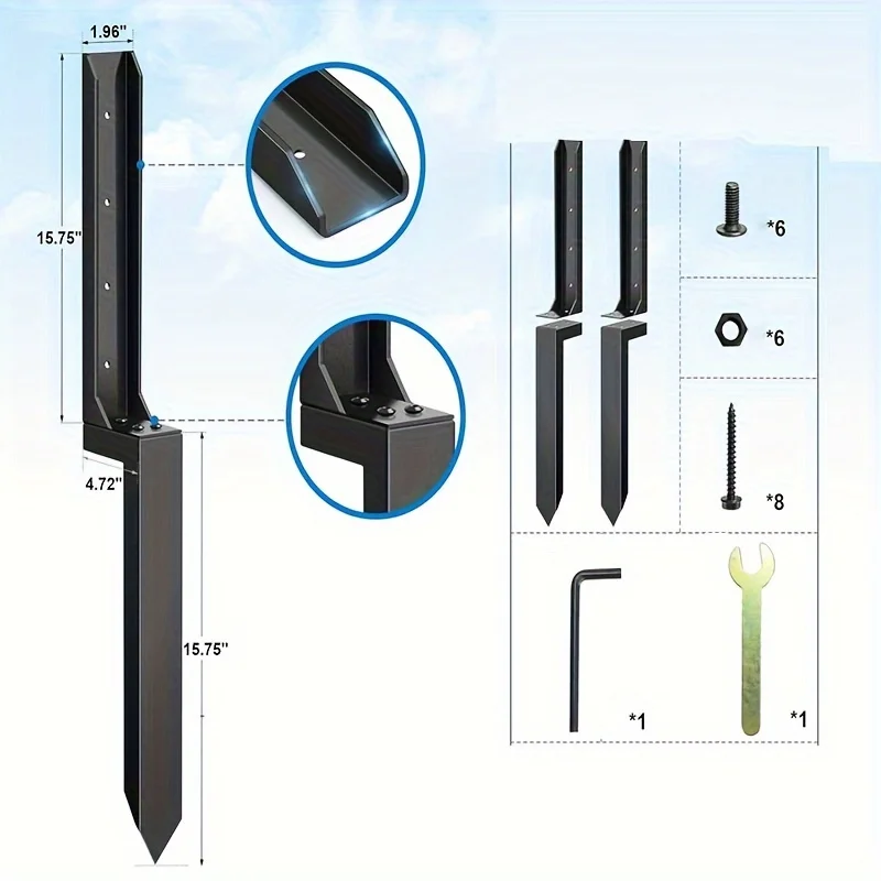 Fence Post Repair Kit Heavy Duty Steel 1 2 Pcs With Ground Anchors Black For Wooden Metal Fences Column Repair Support Tool