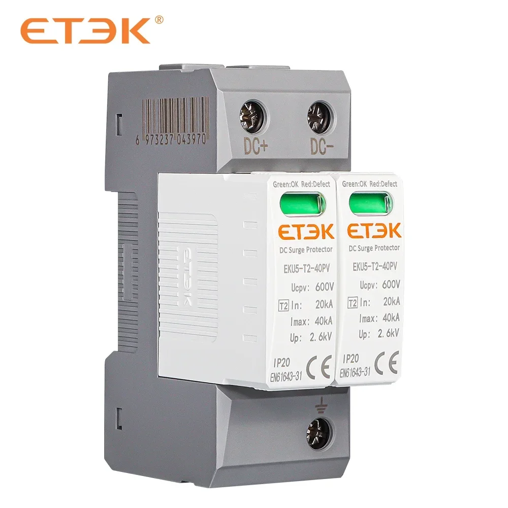 Imagem -06 - Etek-dispositivo de Proteção contra Surtos Protetor Prendedor Proteção de Baixa Tensão tipo pv Spd 2p dc 600v 2040ka Eku5-t2-40pv2m600