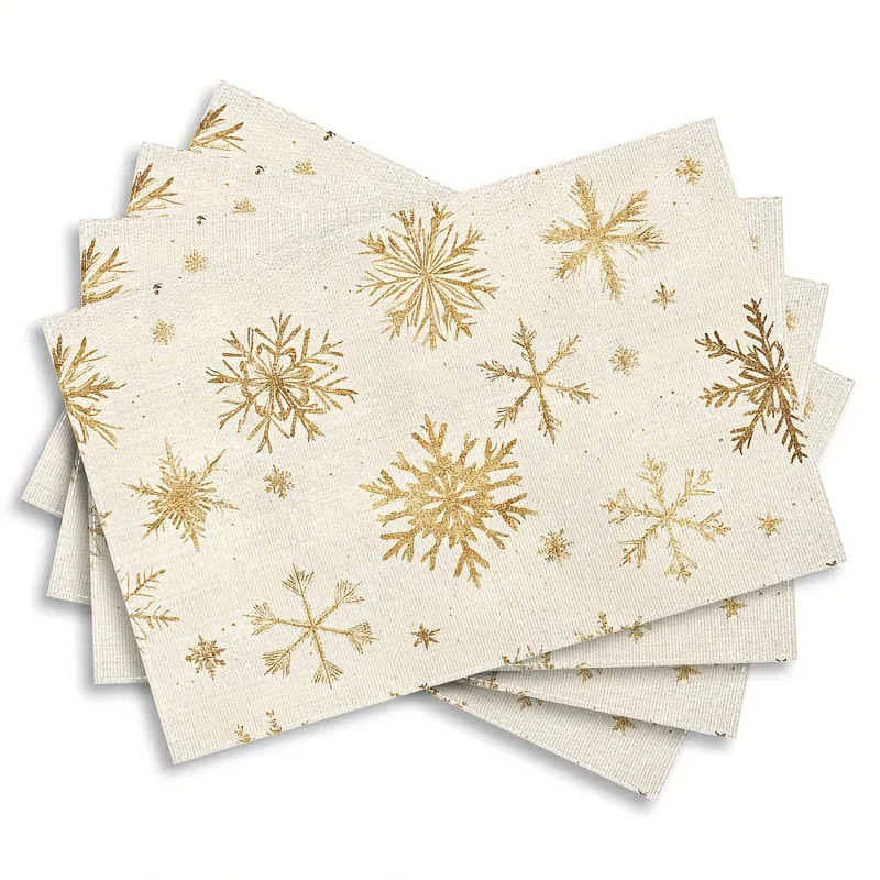 2/4/6 Pcs Elegant Gold Snowflake Placemats | Beige & Gold | 45x30cm | Christmas/New Year's Eve/Valentine's/Daily Dining Holiday