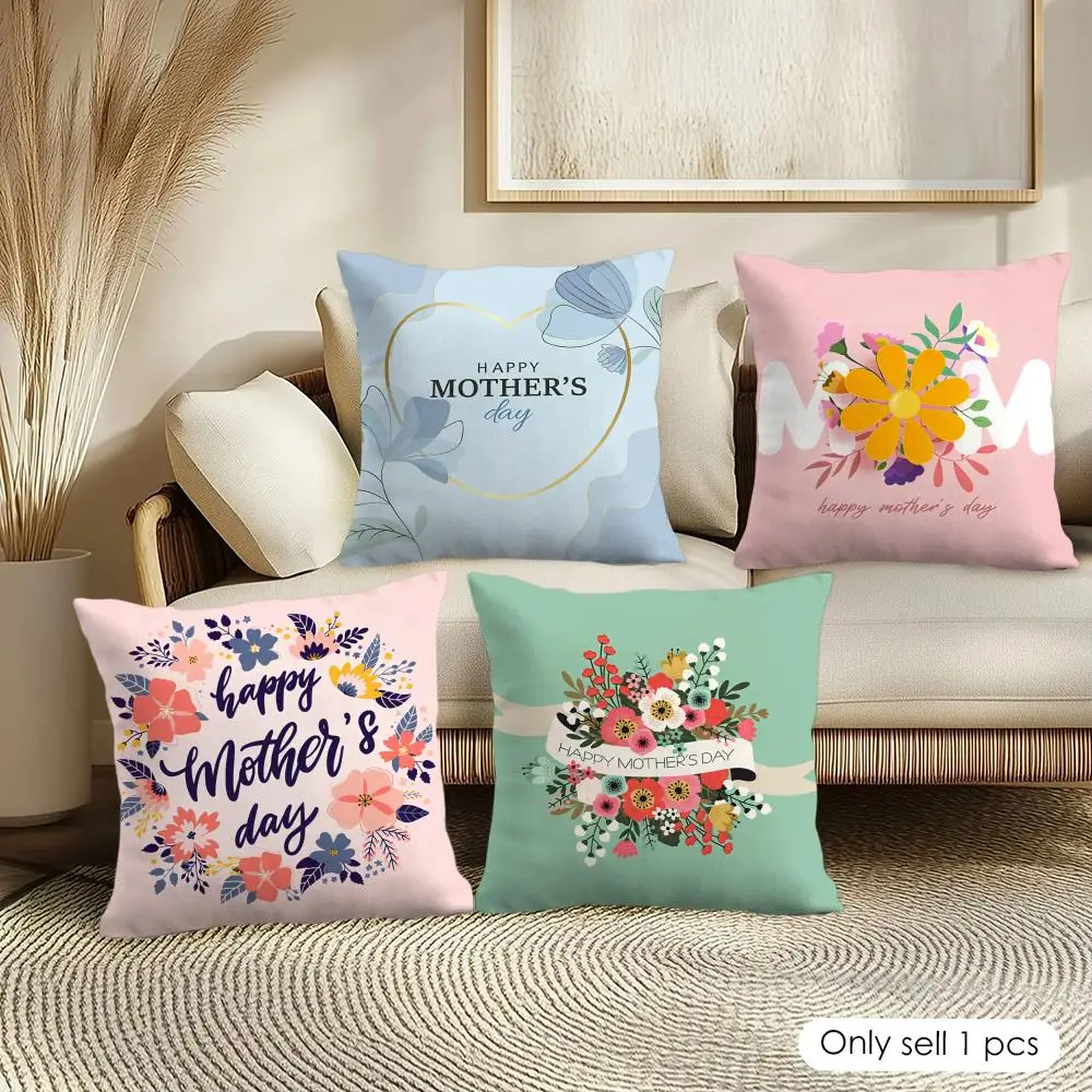 Happy Mothers Day Cushion Cover Soft Short Plush Pillow Cover Smooth Cozy Texture Aesthetic Cushion Case Home Decor