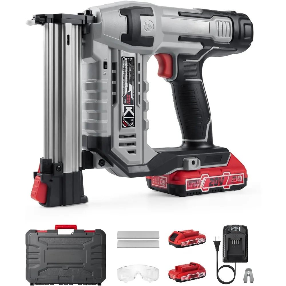 Electric nail gun, cordless Brad nail gun battery powered, 18 gauge, 2 x 20V MAX lithium-ion battery, charger and 1000 nails