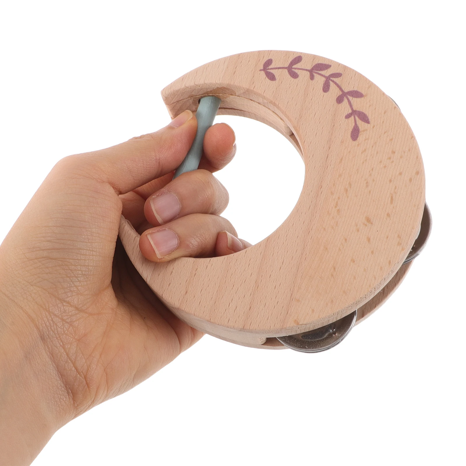 

Tambourine Half Moon Shape Wooden Percussion Musical Instrument Montessori Preschool Learning Lightweight Easy Grip