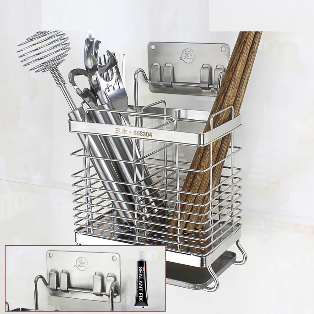 304 stainless steel chopsticks tube kitchen household drain cage wall hanging suction cup storage rack