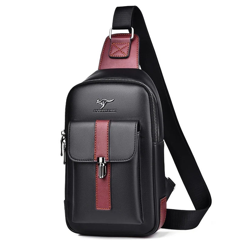 Kangaroo Luxury Brand Man Chest Bag Leather Crossbody Bag For Men Travel Sling Bag Black Brown Messenger Shoulder Bag Male