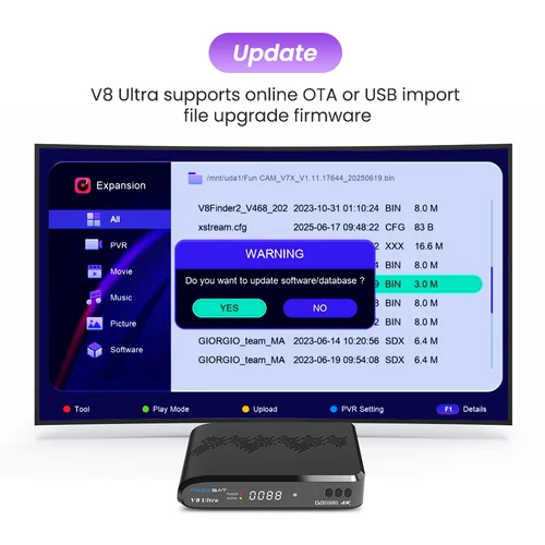 Imagen 2 del producto Receptor de satélite Freesat V8 Ultra 4K, DVB-S2X/T2/ISDBT/ATS-C, 4 GB de RAM, H.265, GTMedia multilingüe V8 UHD versión mejorada