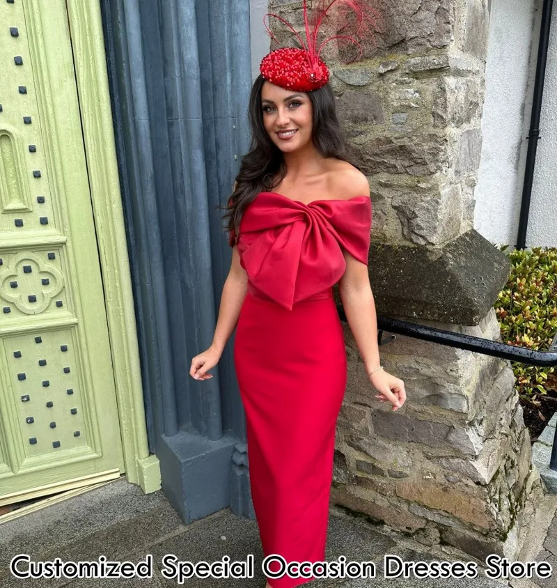 

Elegant Bateau Mother Of The Bride Dress 2026 Sexy Bows Ruffles Sheath Evening Dresses Ankle-Length Customized