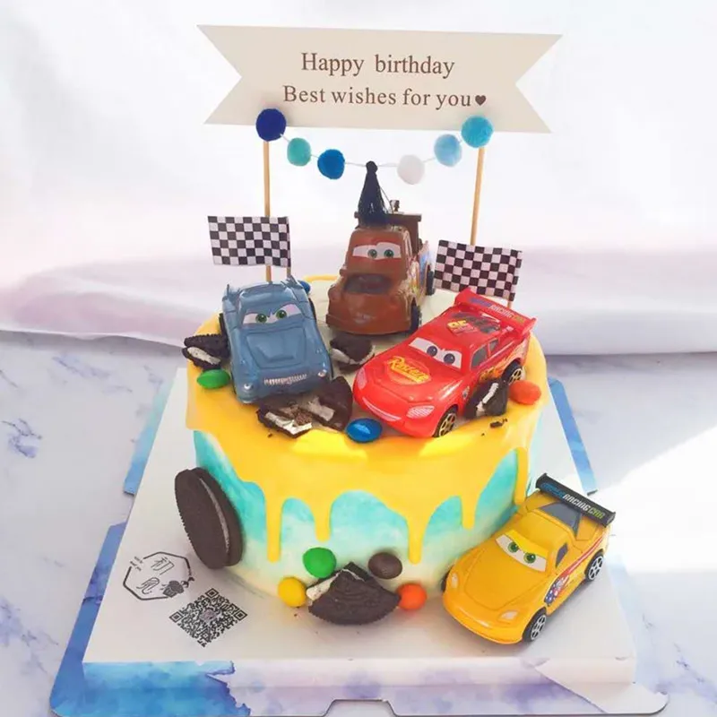 4Pcs Disney Pixar Cars Model Toys Cute Lightning Mcqueen Anime Car Figure Model Toy for Boys Birthday Cake Ornaments Kids Gifts