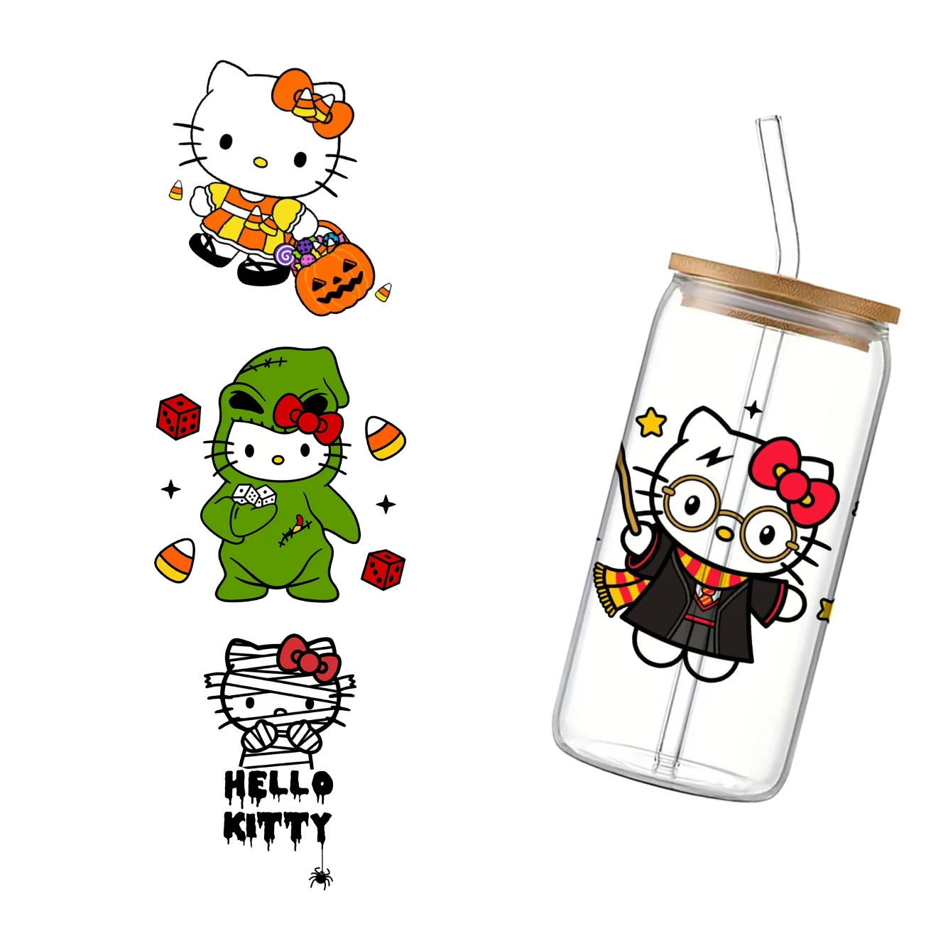 Halloween Sanrio Hello Kitty 11x11cm Cartoon Cup Wrap Sticker 16oz UV DTF Waterproof Sticker for Party Gift