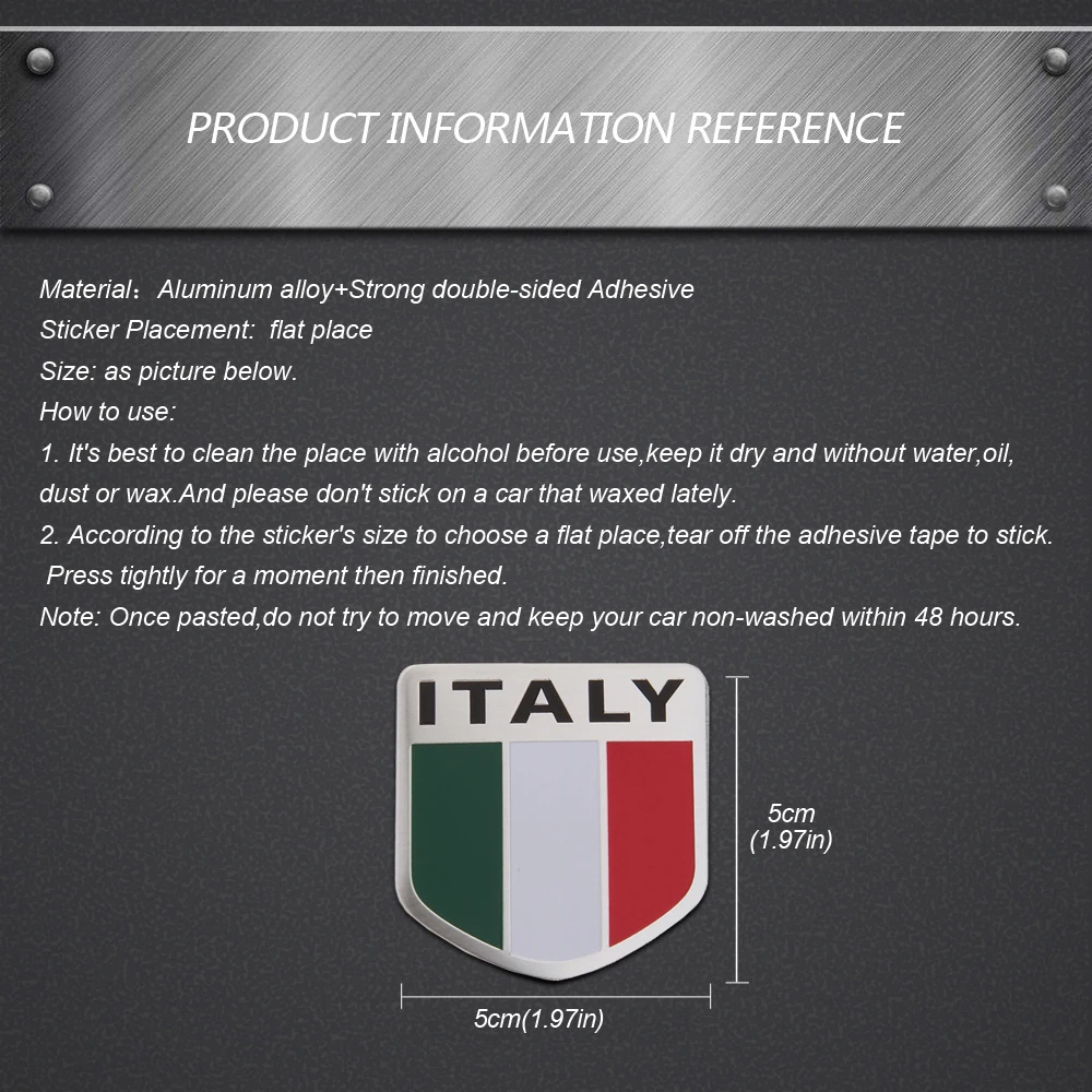 شارة إيطاليا العلم سيارة التصميم لشركة فيات 500 500L الباندا أودي رينو ميني كوبر بنز E C BMW 3 5 الألومنيوم ملصق شعار مائي