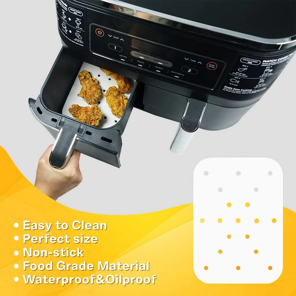 100Pcs Parchment Paper for Ninja Foodi Dual Air Fryer Pre-Cut Food Safe Baking Mat with Non-Stick Liners and Cheat
