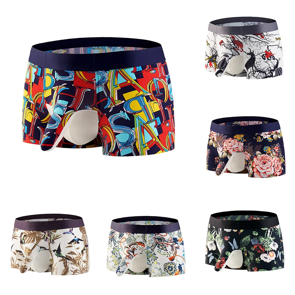 Men Sexy Print Underpants Elephant Nose Boxer Brief Trunks Underwear Boxershorts