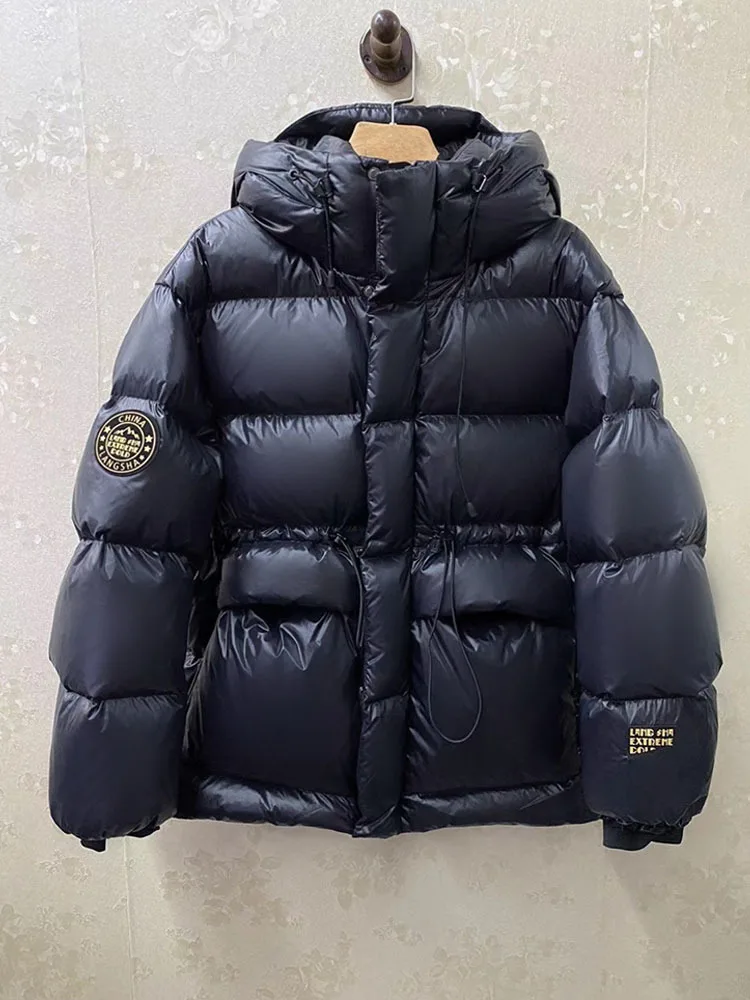 Black gold down jacket women\'s short 2023 new goose down slimming waist black winter coat trend