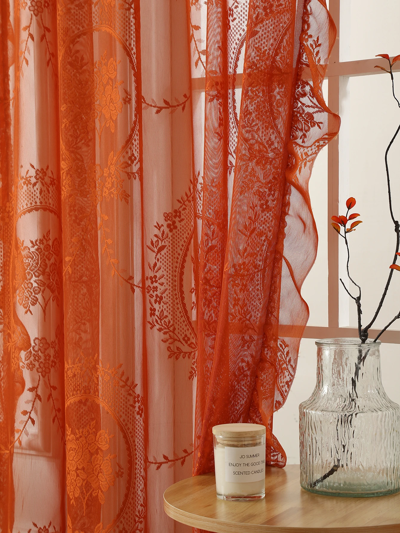 78-Zoll-Vorhänge mit orangefarbener Spitze, rund, Spiegelstange, Taschenvorhänge, Wohnzimmer, Schlafzimmer, Balkon, Zuhause, Vorhänge, Dekoration, Party, Urlaub, Vorhang – Detail 12