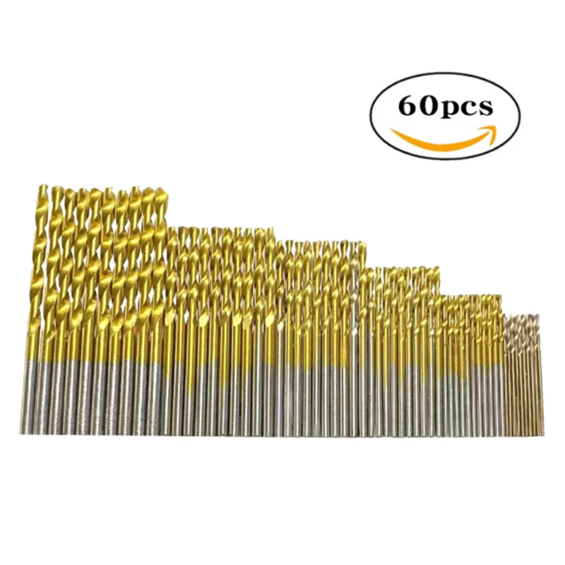 60pcs titanium plated twist drill bit HSS round shank electric drill drilling drill 1.0mm-3.5mm set woodworking drill bit