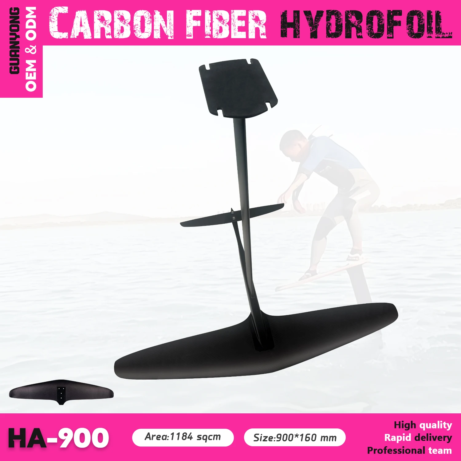 HA-900 Customizable Carbon Fiber Waterboard with 1184 Sqcm Front Wing Factory-Produced for Surfing and Water Sports