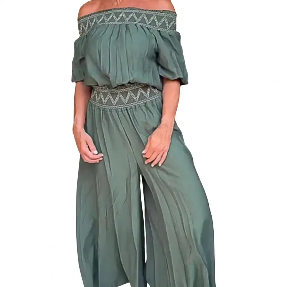 Women Wide-leg Jumpsuit Stylish Off-shoulder Women's Jumpsuit with Wide Leg Elastic Waist for Shopping Dating Commuting in Solid