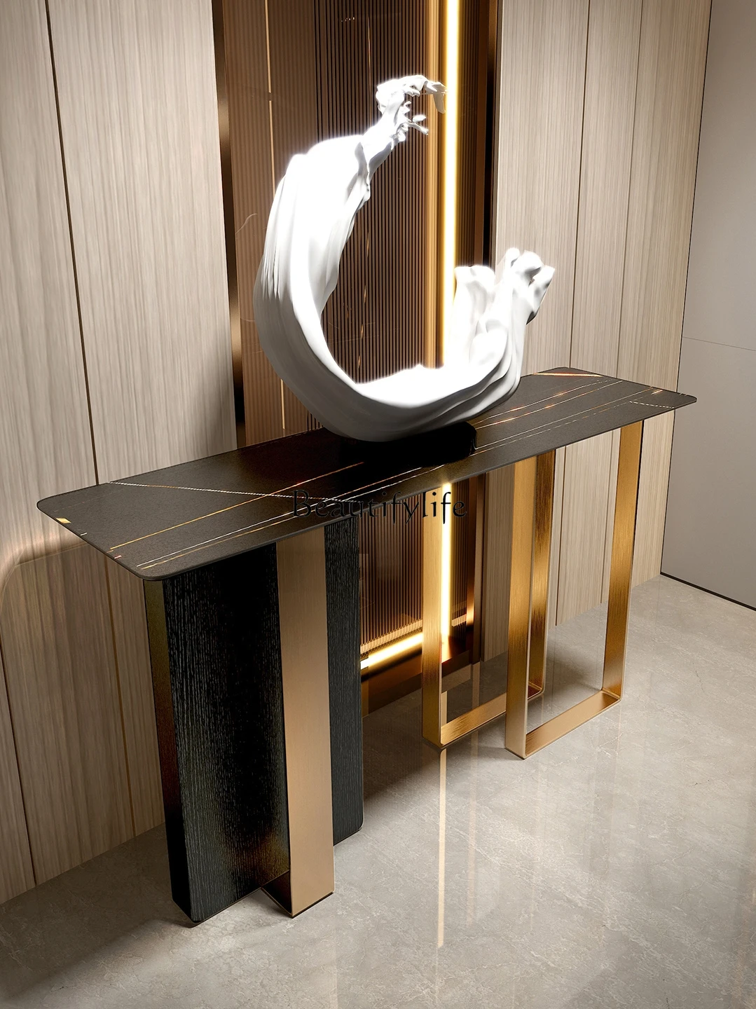 Console Stone Plate Light Luxury Wall Console Tables Minimalist Modern a Long Narrow Table Iron Side Table