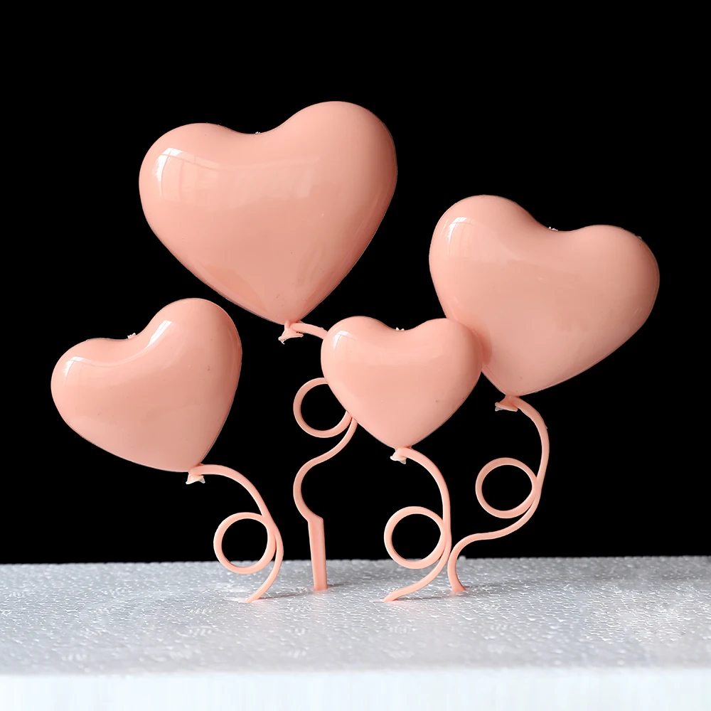 4pcs/lot Color Plastic Foldable Heart Love Balloon Cake Toppers Birthday Dessert Cake Decoration Cupcake Flag Wedding Love Gift