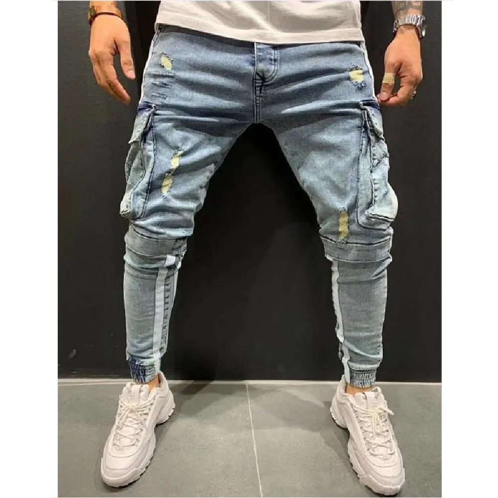 Mens Jeans Denim Pocket Pants Summer Autumn Thin Slim Regular Fit Straight Jeans Elasticity Stretchy Male Blue Black Trousers