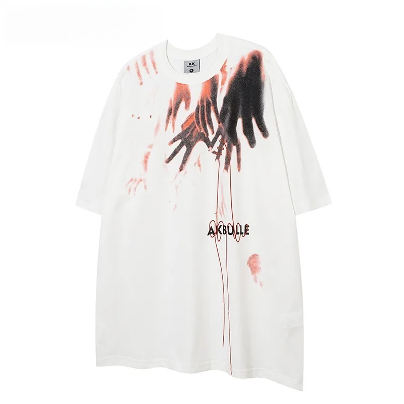 

Мотоциклетный оригинальный модный брендовый темный принт с круглым вырезом и короткими рукавами, мужские красивые уличные свободные летние