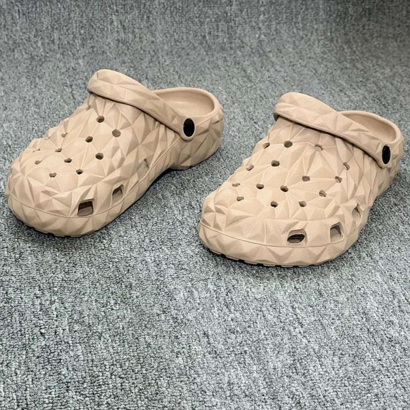 Street Style Men Platform Hollow Mule Slippers,Geometric Texture EVA Slip On Sandals,Indoor Outdoor Casual Beach Footwear