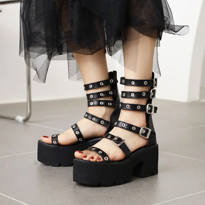 

Gothic Summer Ankle Boots Women Roman Sandals High Quality Platform High Heels Casual Peep-toe Women Sandals Sandalias WSH5323