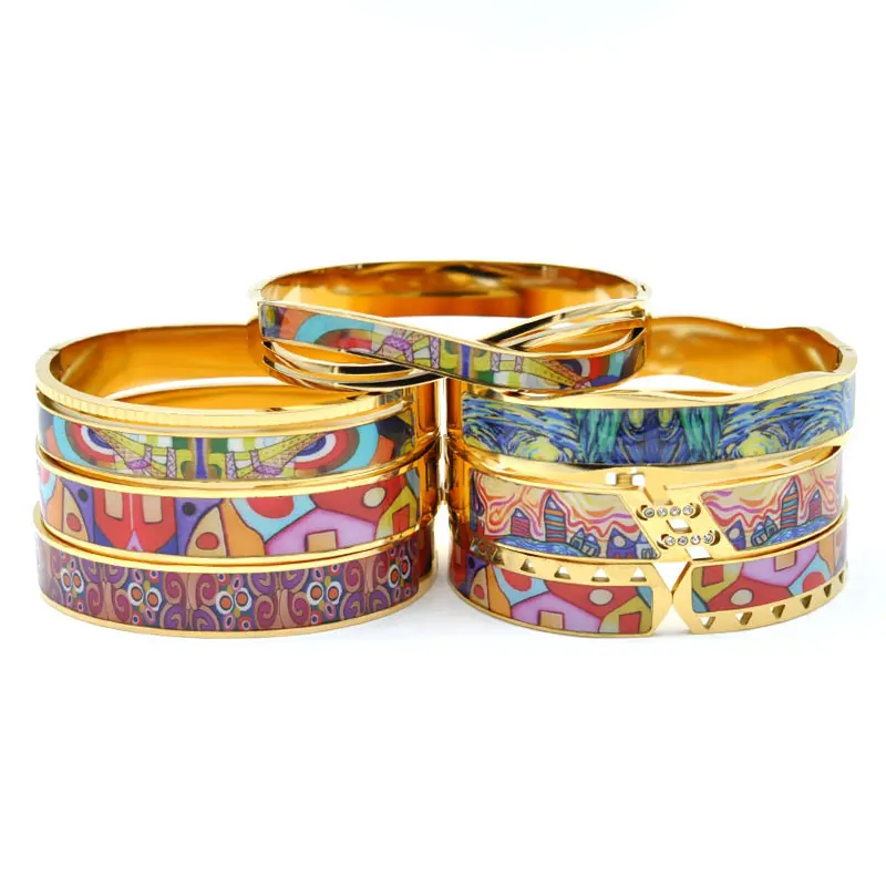 Turkish Style Quality Stainless Steel Enamel Painted Bracelet Geometric Colorful Jewelry for Women Men Party Gift Fashion Bangle