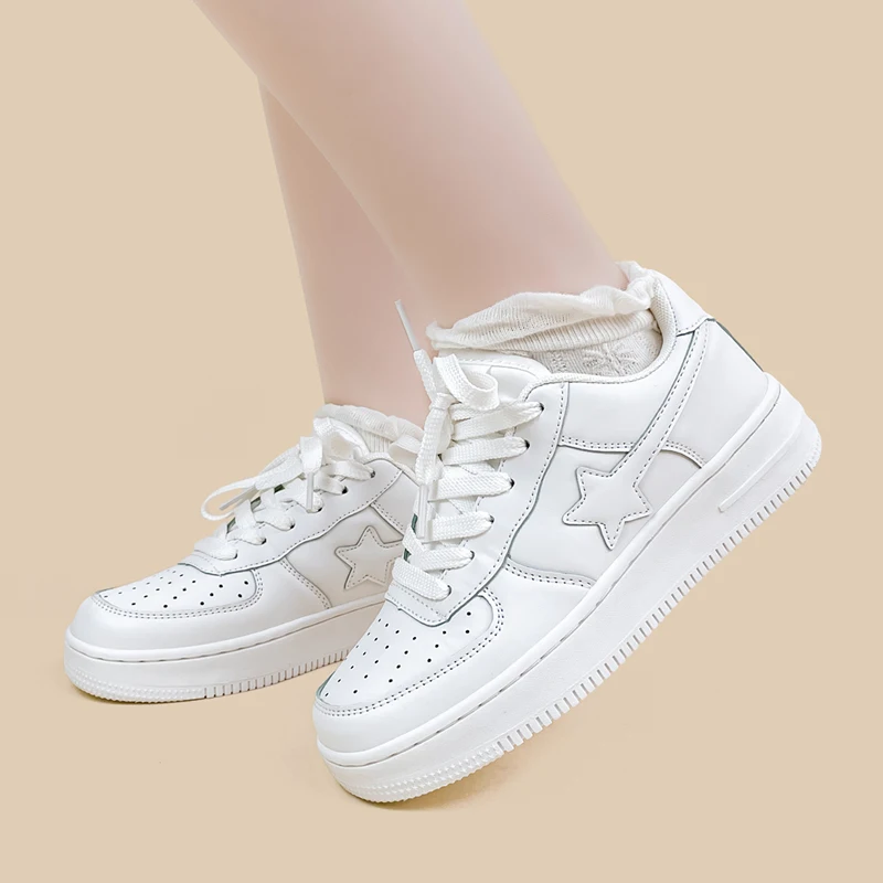 Amy and Michael 2024 New Fashion Star Sneakers Female Women Low Top White Flat Trainers Unisex Teenagers Casual Skateboard Shoes