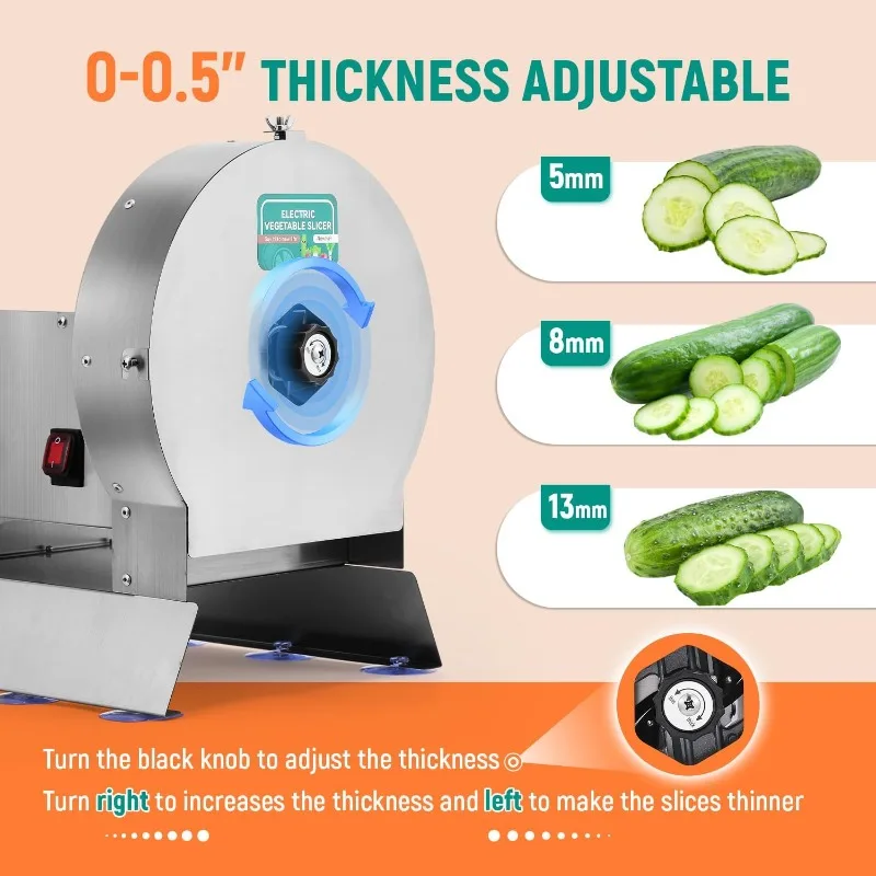 Newhai Electric Vegetable Slicer, Commercial Fruit Slicer 0-0.5'' Thickness Adjustable, Stainless Steel with Maual Mode & Compli